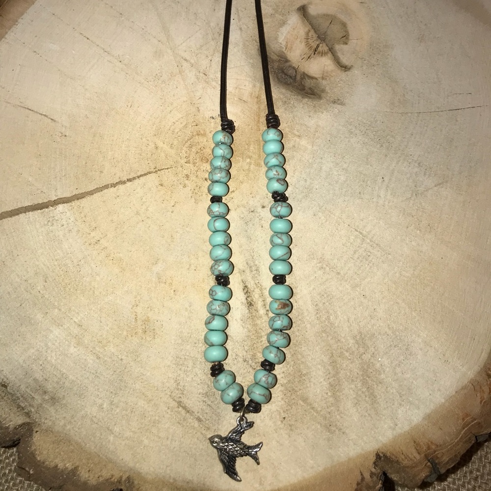 Fossil Brand Turquoise Bird Necklace Leather Cord